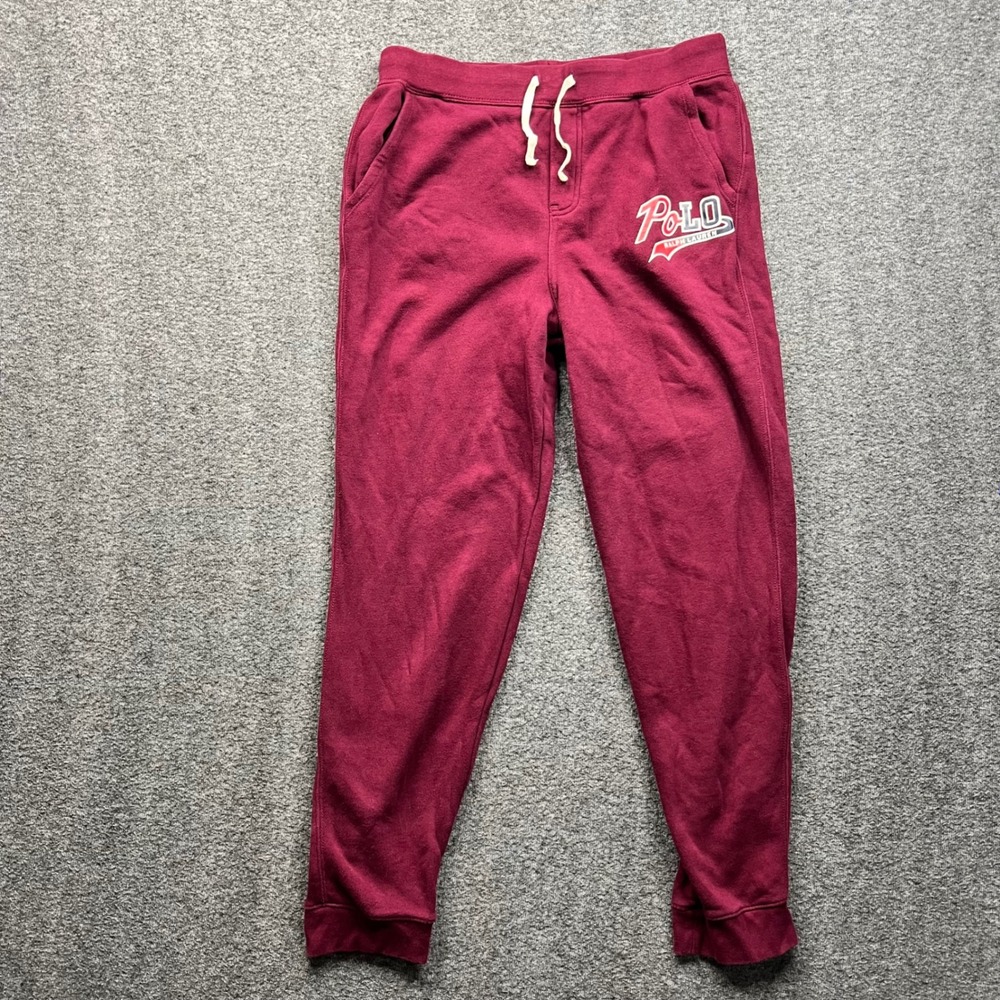 Polo Ralph Lauren Sweatpants Boys XL 18-20 Maroon Red Graphic Joggers